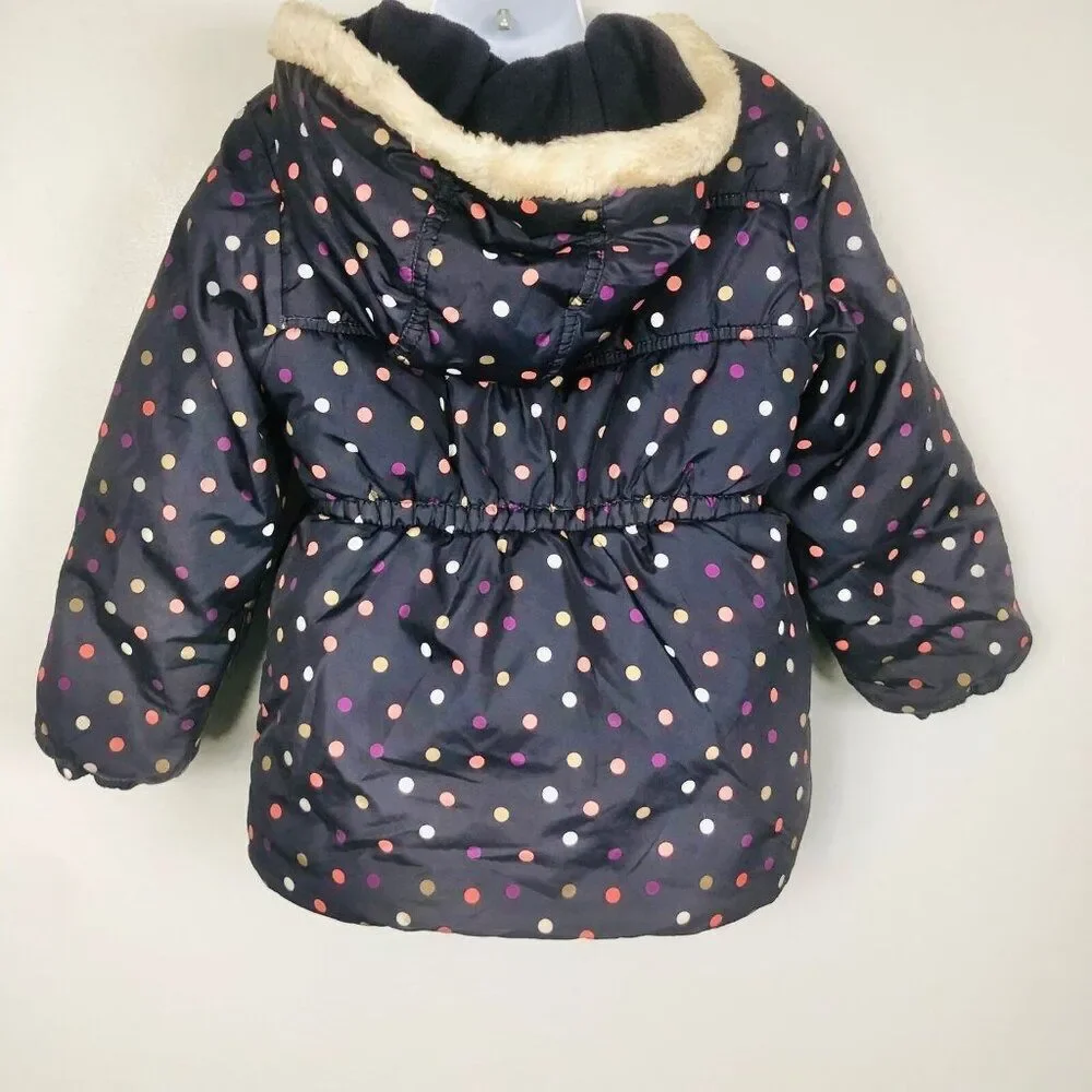 OshKosh B'Gosh Girls 6X Coat Navy Blue Multicolored Polka Dots Puffer Winter